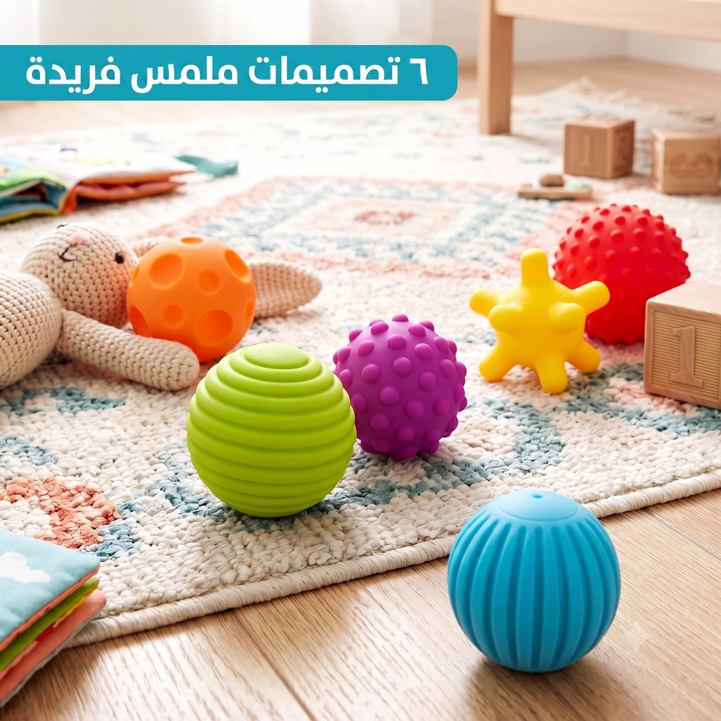 طقم 6 كرات حسية ناعمة وممتعة للرضع والأطفال