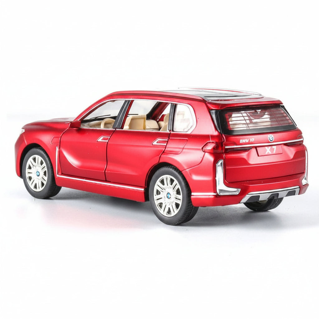Red model car on a white background