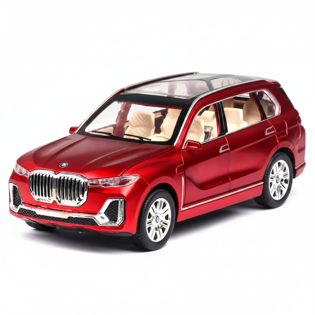 Red model car on a white background