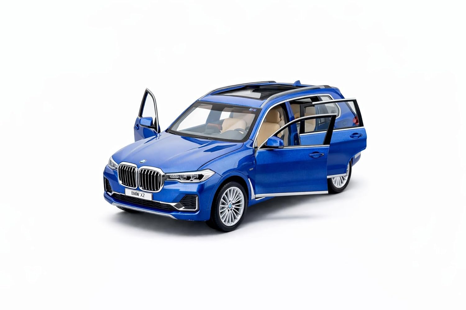 Blue model car on a white background