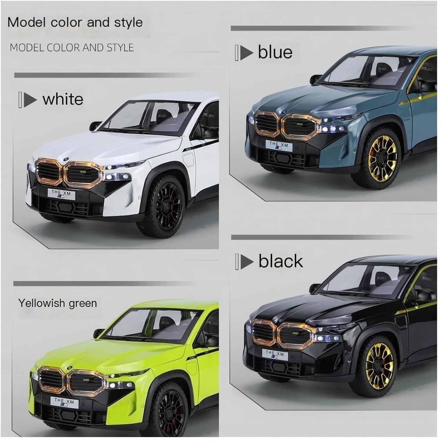 Four different colored BMW vehicles displayed with color options.