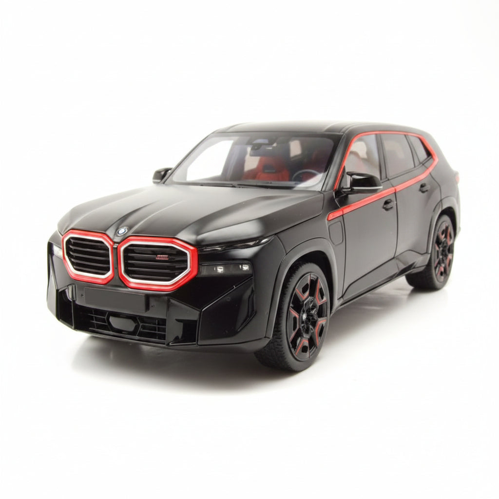 Black SUV with red accents on a white background