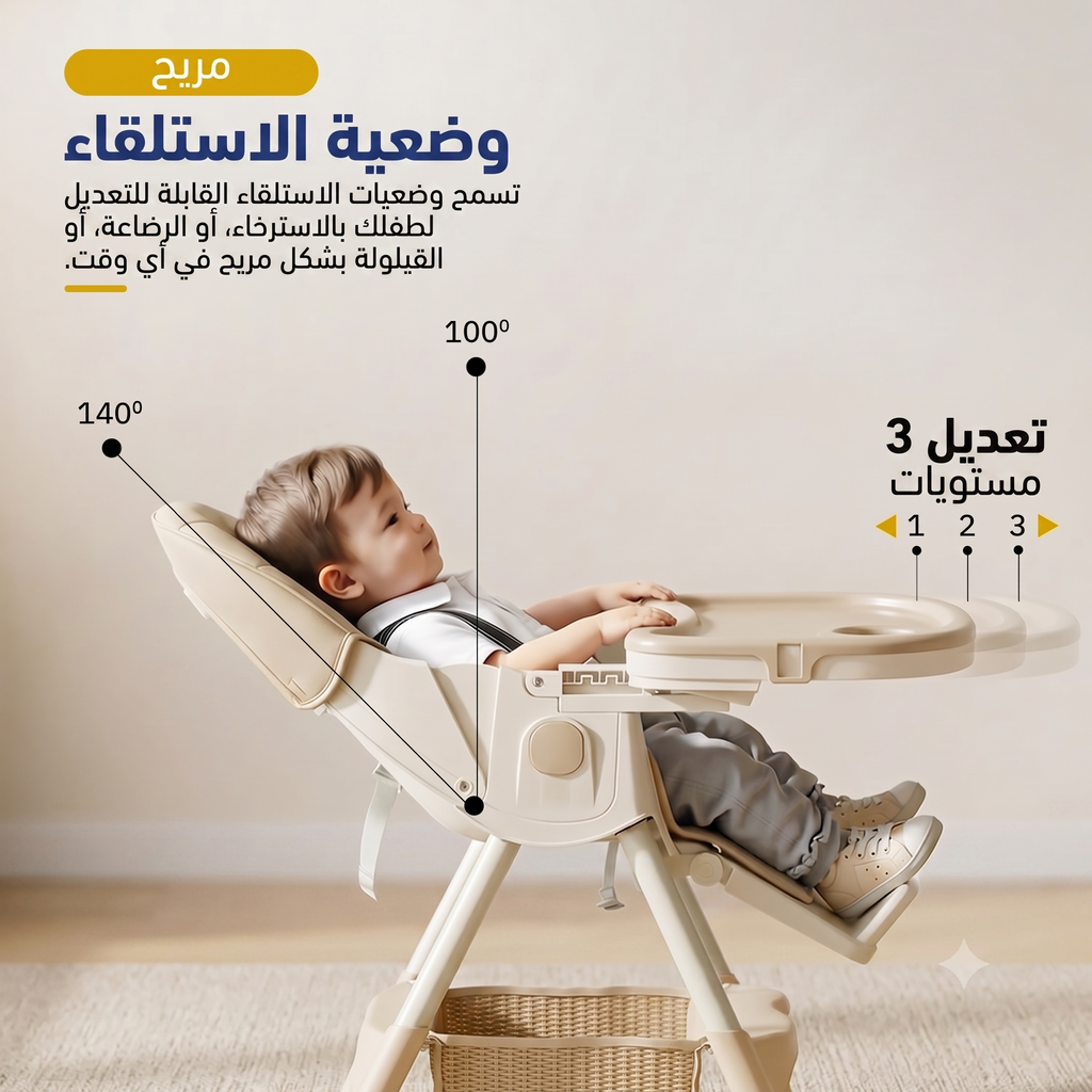 كرسي طعام 6 في 1 قابل للطي بحزام 5 نقاط وعجلات للرضع والأطفال