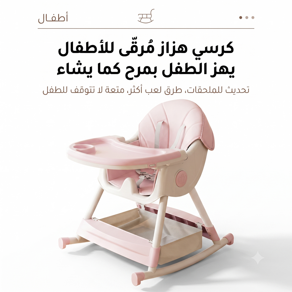 كرسي طعام 6 في 1 قابل للطي بحزام 5 نقاط وعجلات للرضع والأطفال