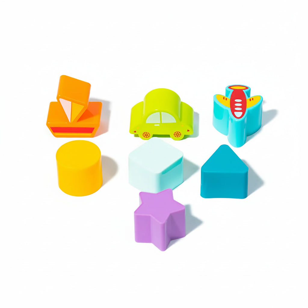 Colorful geometric shape blocks on a white background
