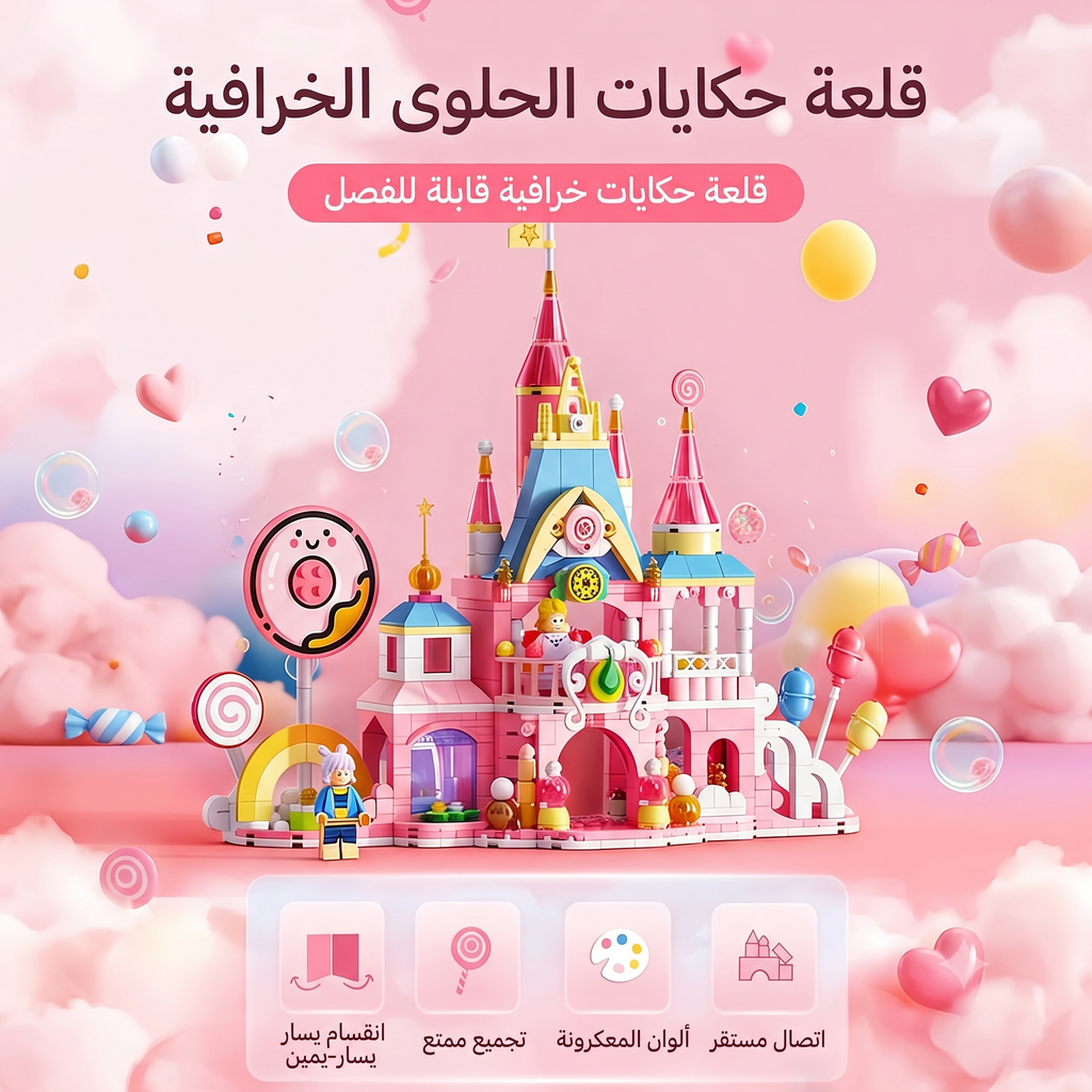 مجموعة مكعبات حكايات قلعة الحلوى - بدمية وألوان ماكارون - 701 قطعة