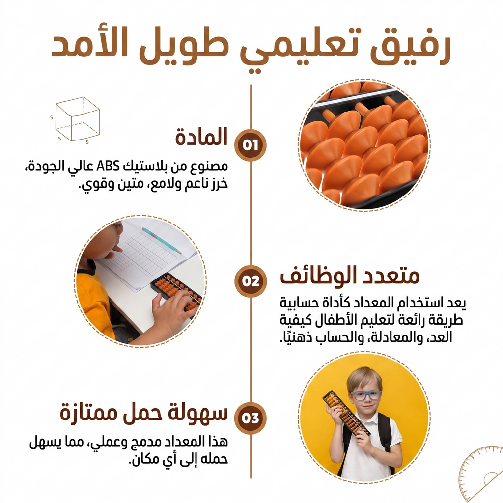 معداد صيني تعليمي 17 خانة - تعلّم الجمع والطرح والضرب والقسمة - أداة تعليمية احترافية
