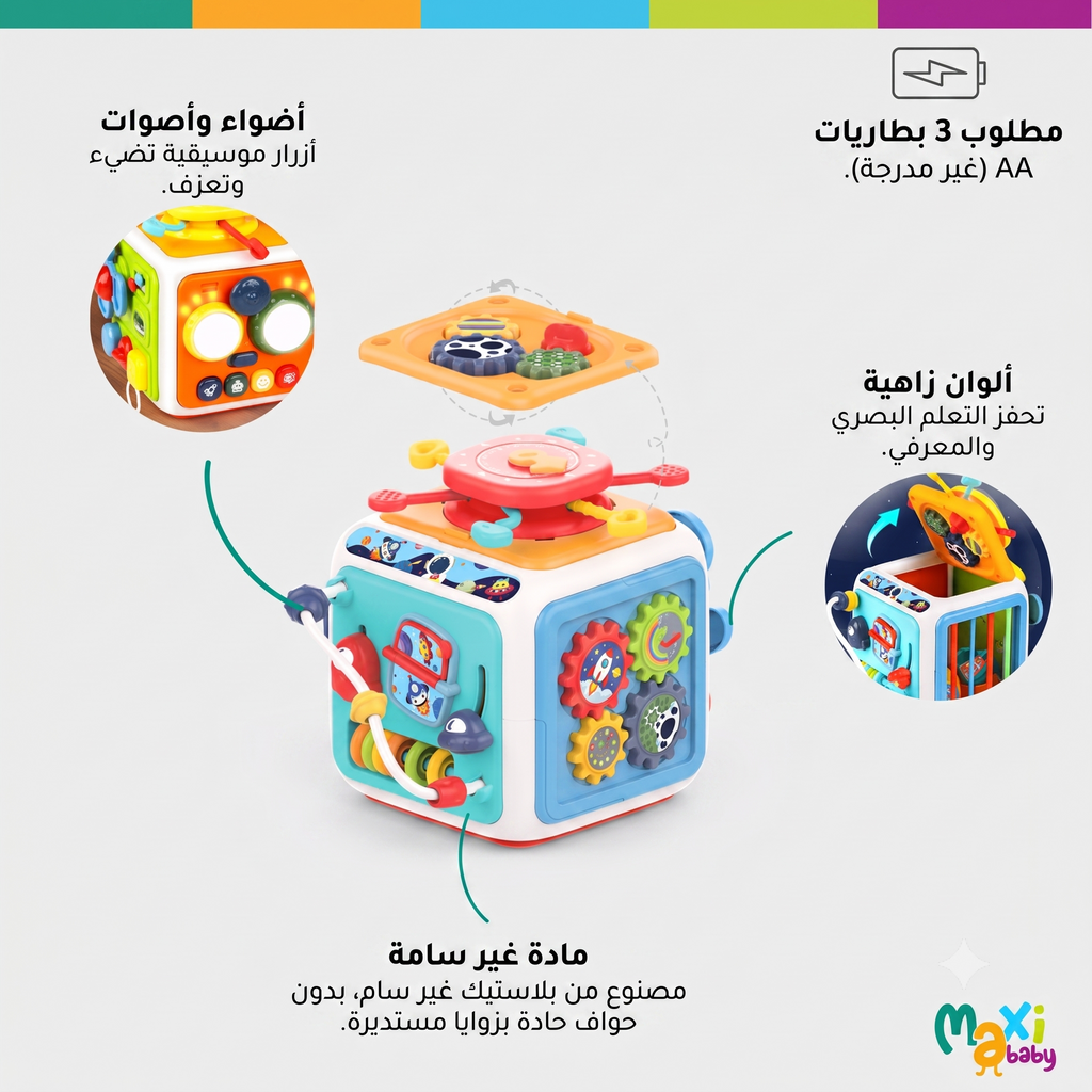 مكعب الأنشطة التعليمي التفاعلي للأطفال بأضواء وأصوات