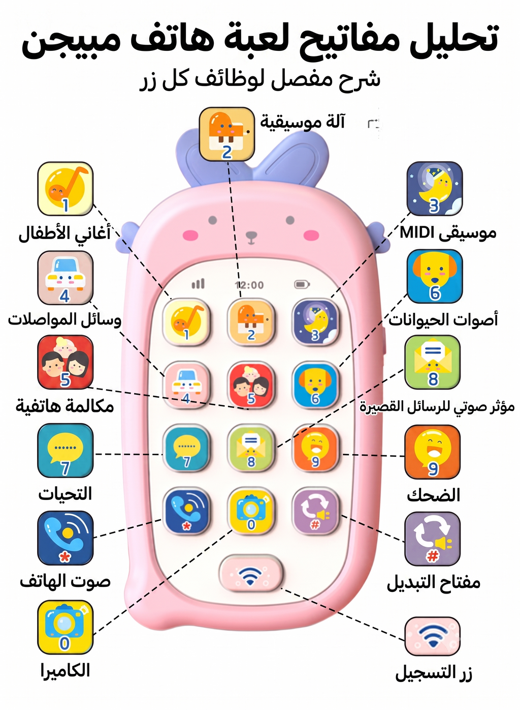 هاتف دينوصور موسيقي مع عضاضة للرضع والأطفال