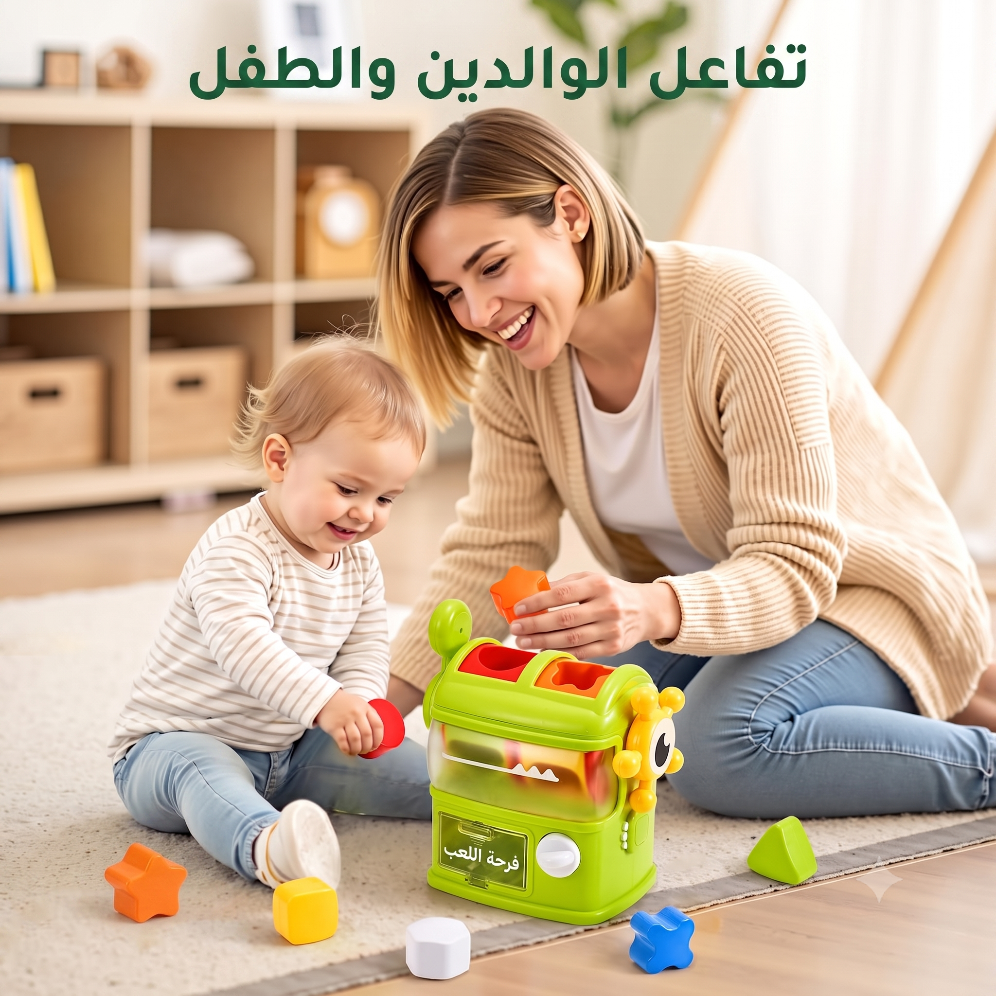 آلة فرز الأشكال بتصميم ديناصور - 6 مكعبات صوتية ومنتسوري للأطفال