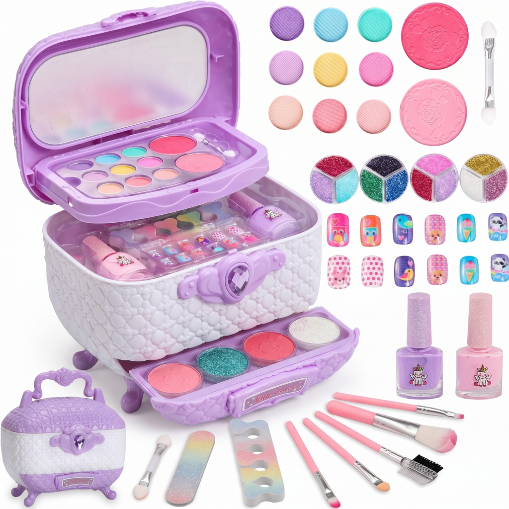 مجموعة مكياج الأميرات الصغيرات - 57 قطعة - آمن وقابل للغسيل وغير سام