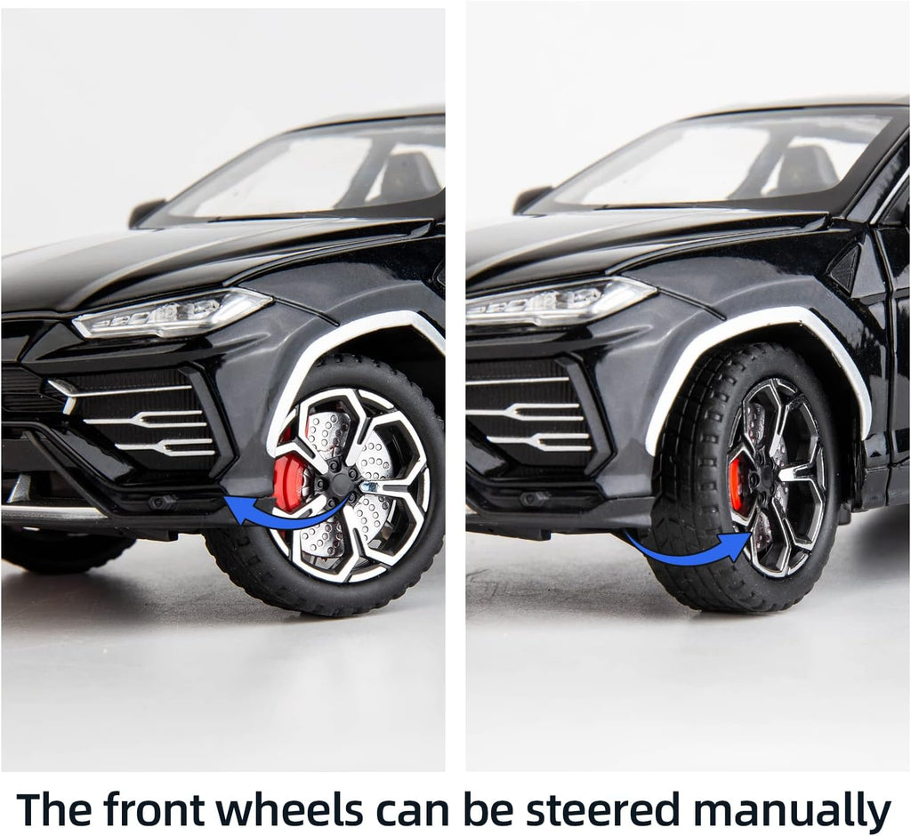 Comparison of a car with front wheels steered manually on a white background