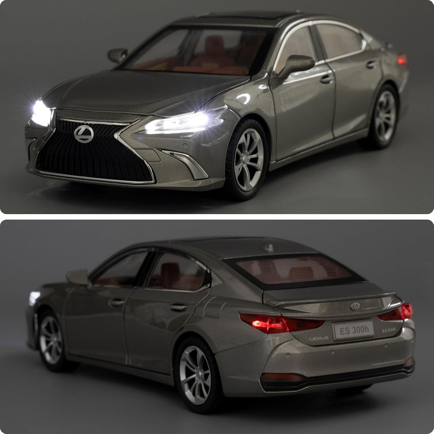 Gray Lexus car shown from front and side on a gray background