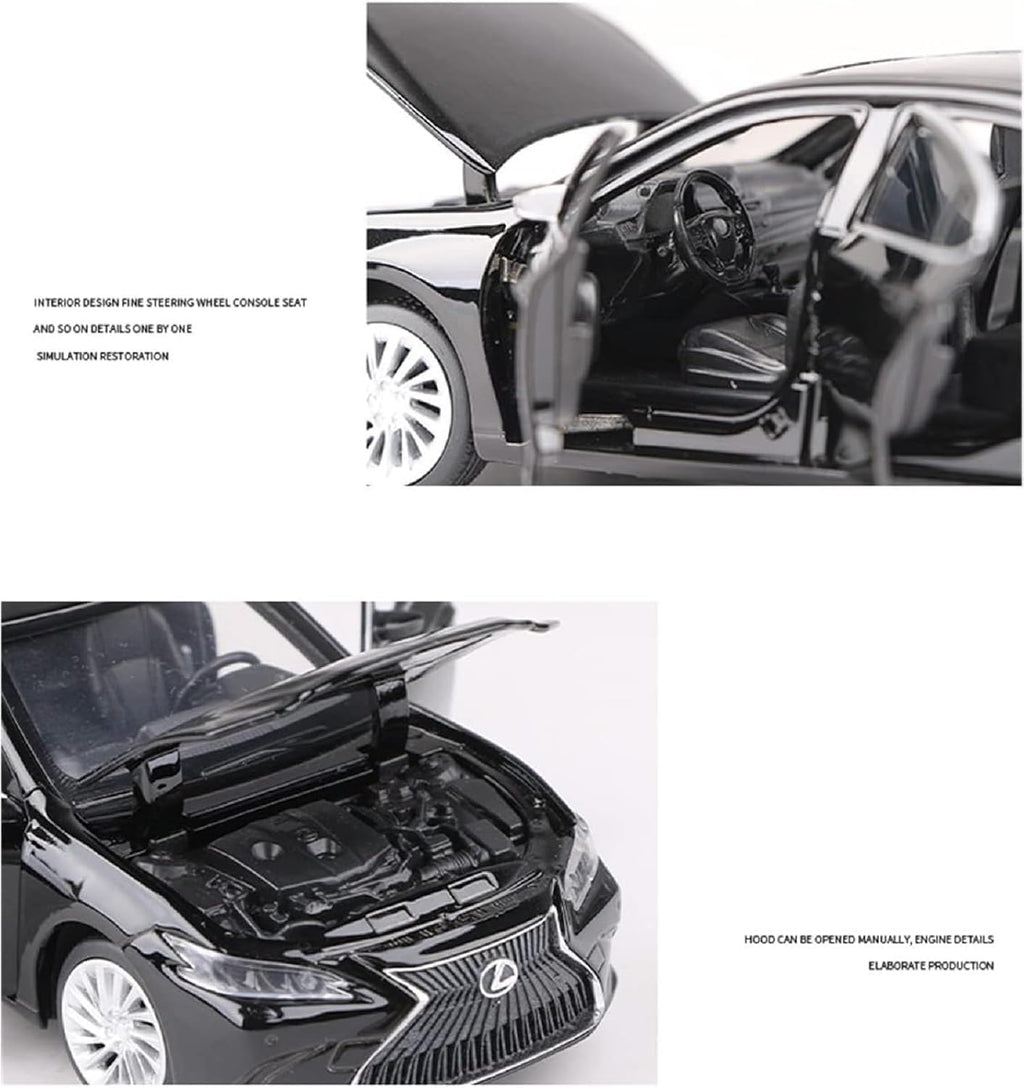 Model car with open hood and detailed interior, featuring Lexus branding.