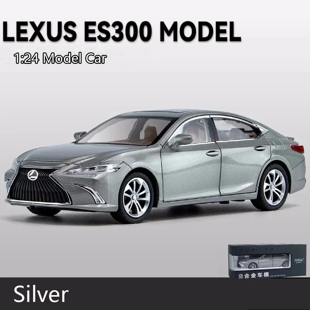 Silver Lexus ES300 model car on a gray background