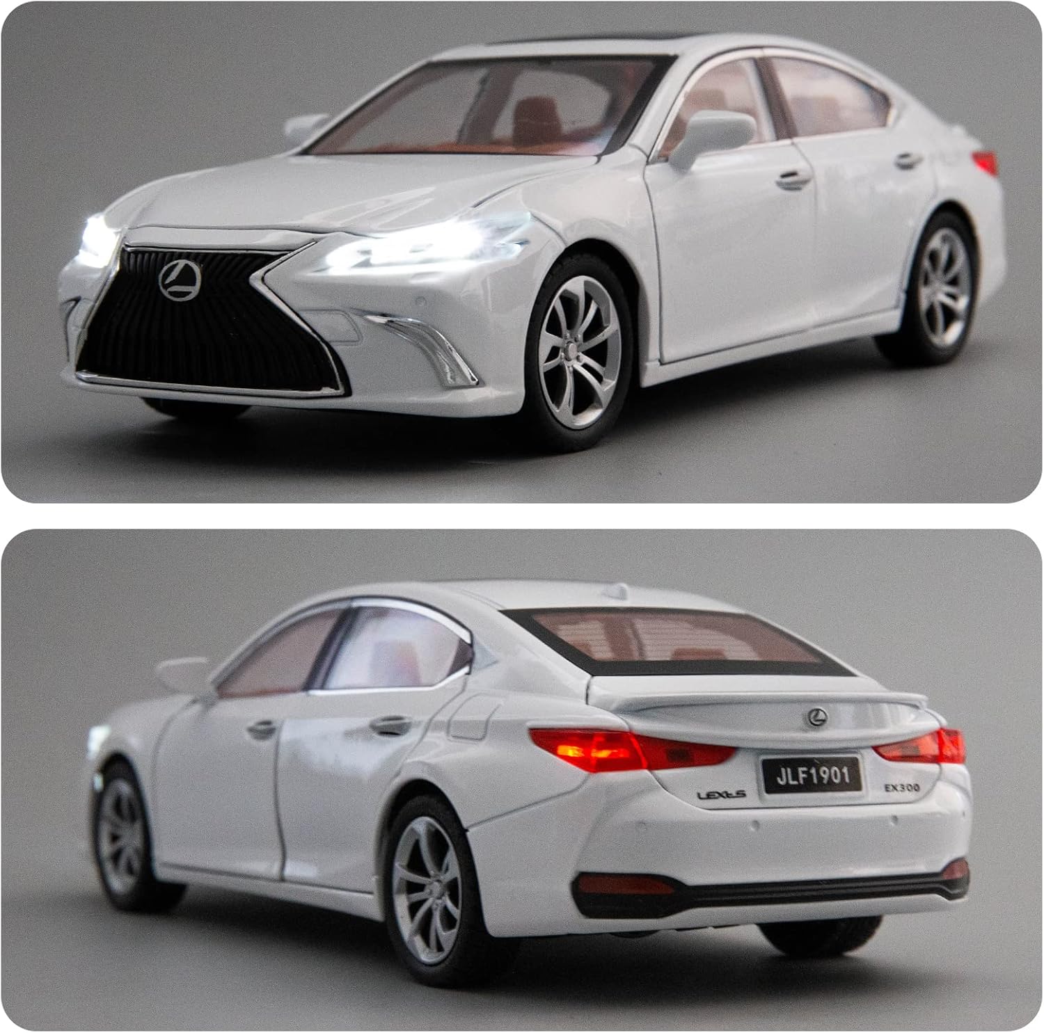 White Lexus car model shown from front and rear on a gray background