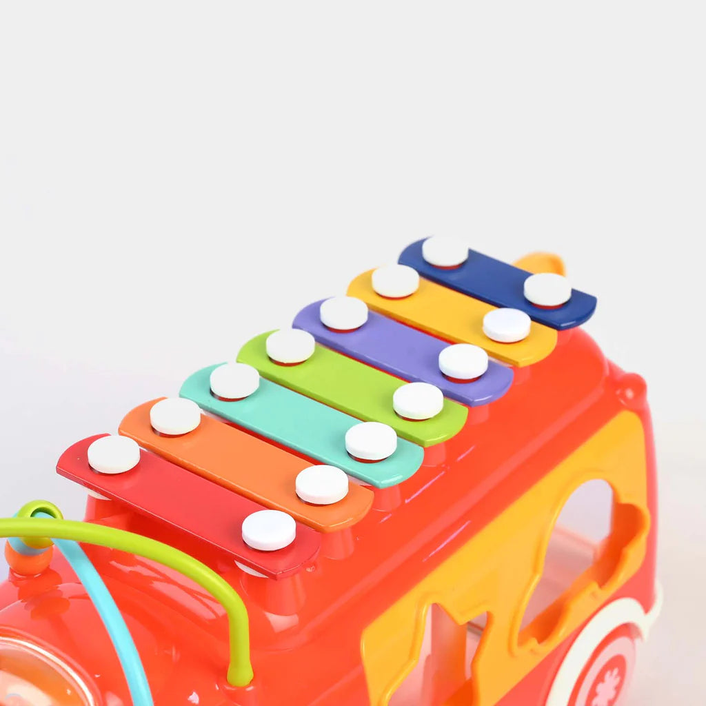 Colorful toy xylophone with a white background