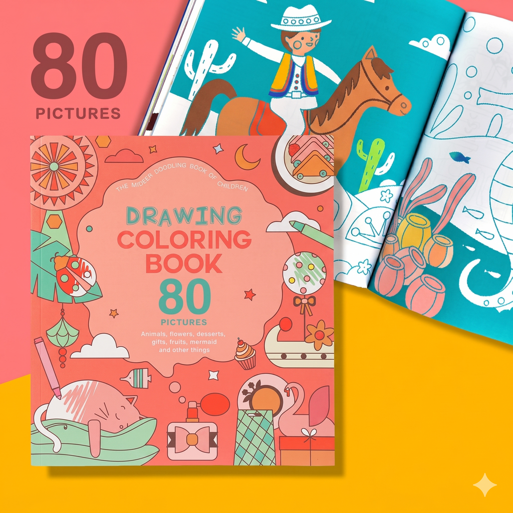 كتاب تلوين ميدر الوردي - 80 صفحة بتصاميم رائعة - حيوانات، حوريات البحر، وأكثر
