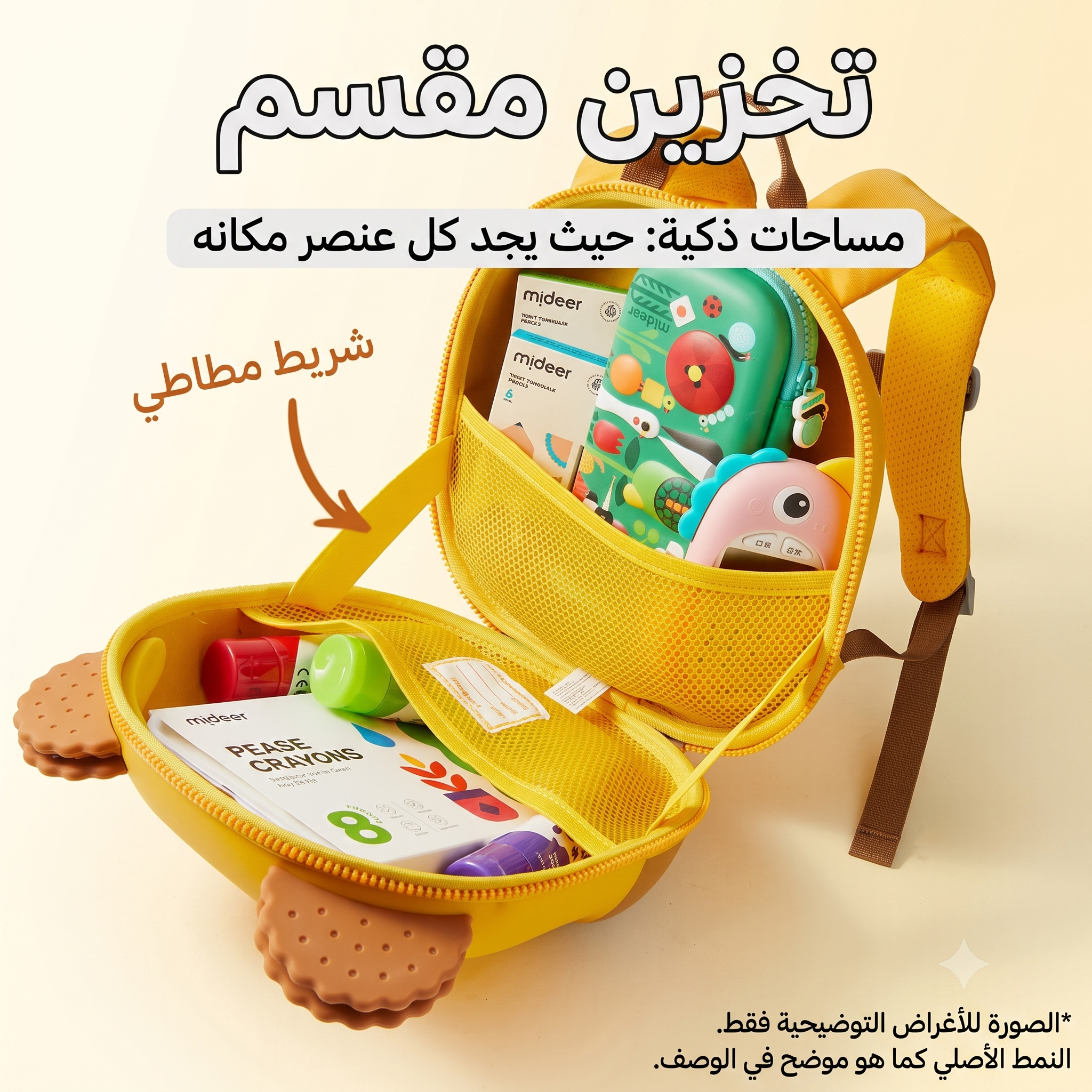 حقيبة ظهر ميدر للأطفال وافل بير 10 إنش - مقاومة للماء وتهوية ممتازة - صفارة مدمجة