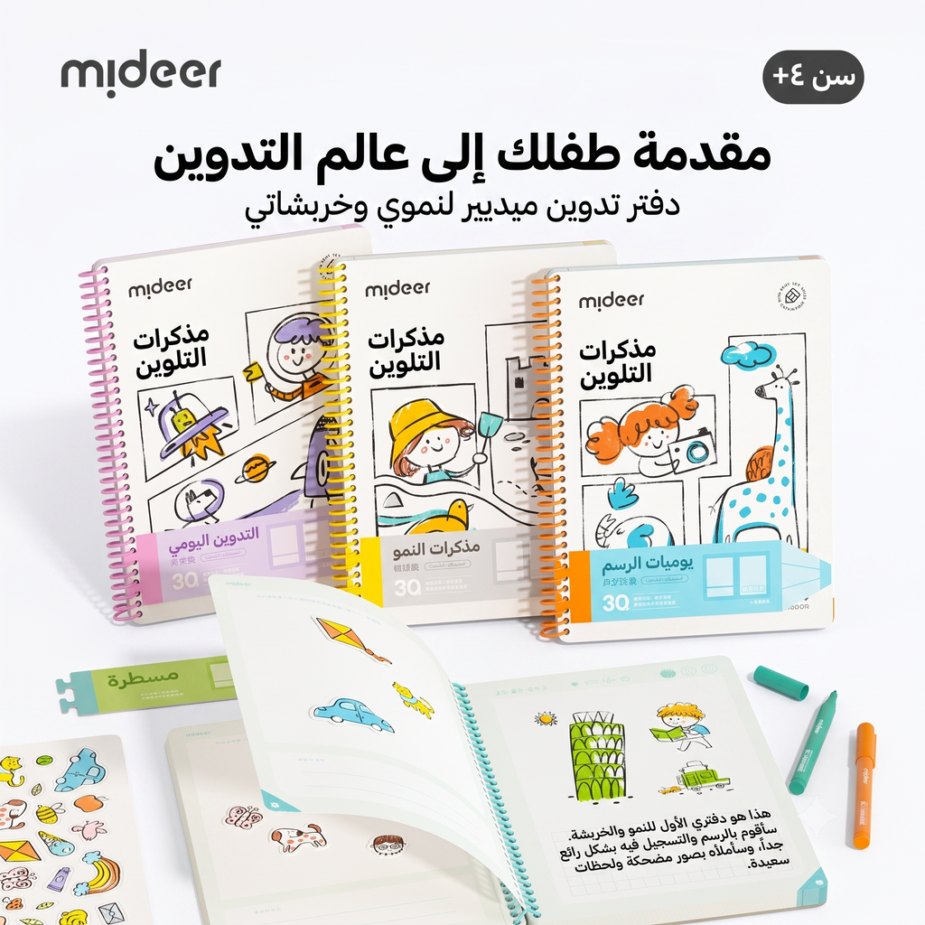 دفتر يوميات الرسم ميدير باللغة الإنجليزية - 5 أنماط صفحات وملصقات