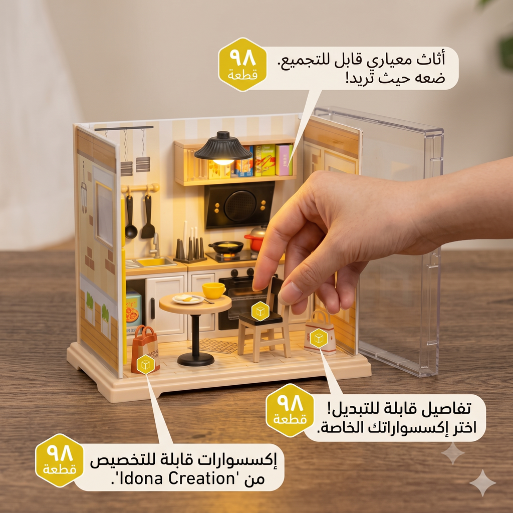 مطبخ مصغّر بإضاءة - علبة أكريليك شفافة - هدية ديكور فريدة
