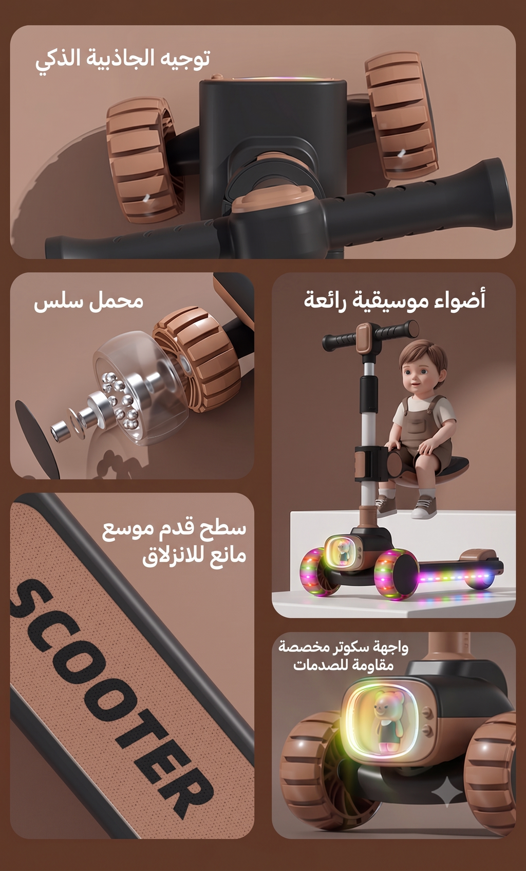 سكوتر الأطفال الكبير 2 في 1 بعجلات فلاش - قابل للطي - مناسب للمراهقين