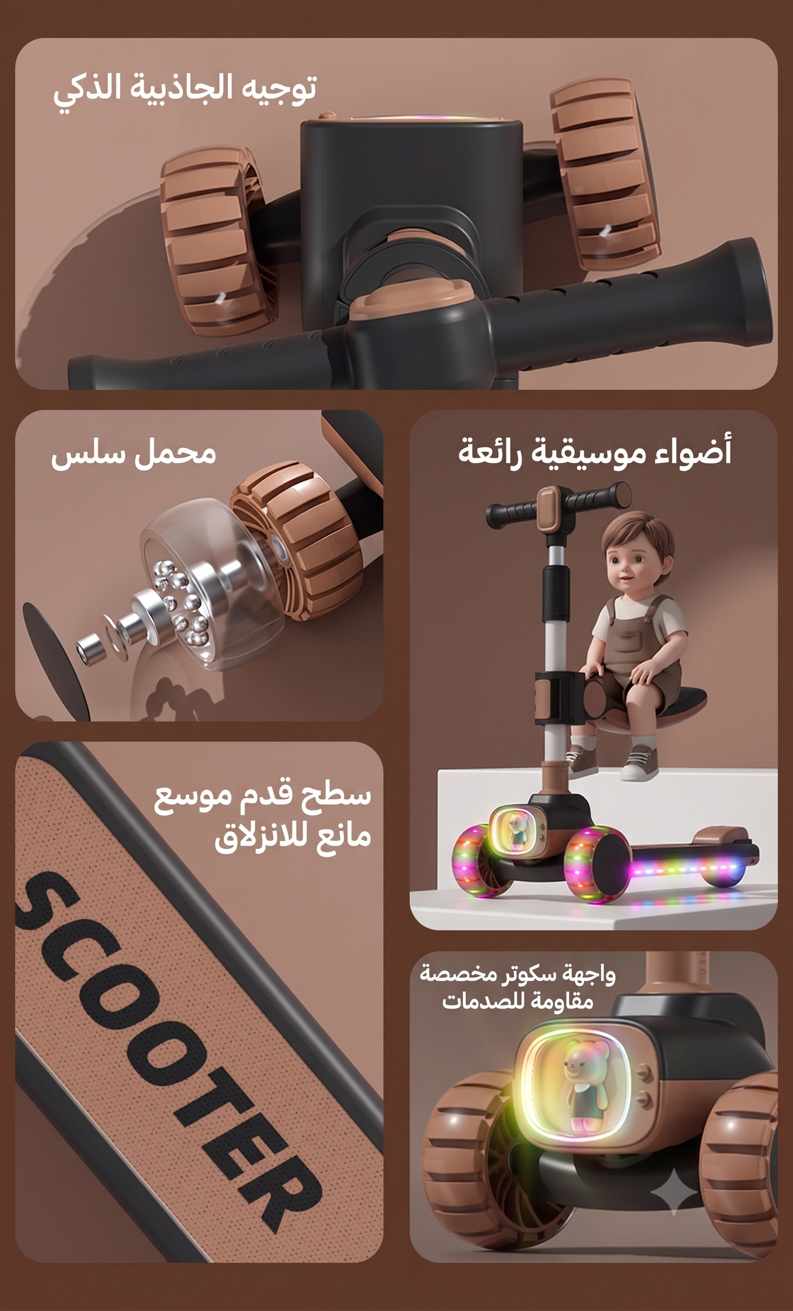 سكوتر الأطفال الكبير 2 في 1 بعجلات فلاش - قابل للطي - مناسب للمراهقين