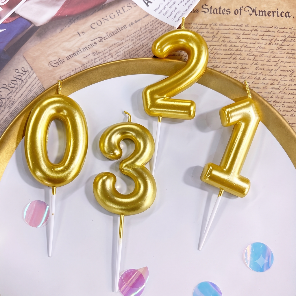 شموع ذهبية ثلاثية الأبعاد - الأرقام 0-9 - لتزيين كعكة عيد الميلاد وحفلات الزفاف