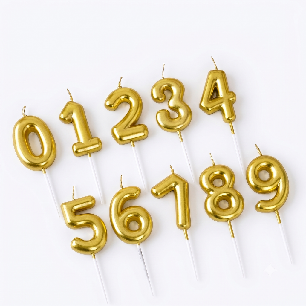 شموع ذهبية ثلاثية الأبعاد - الأرقام 0-9 - لتزيين كعكة عيد الميلاد وحفلات الزفاف