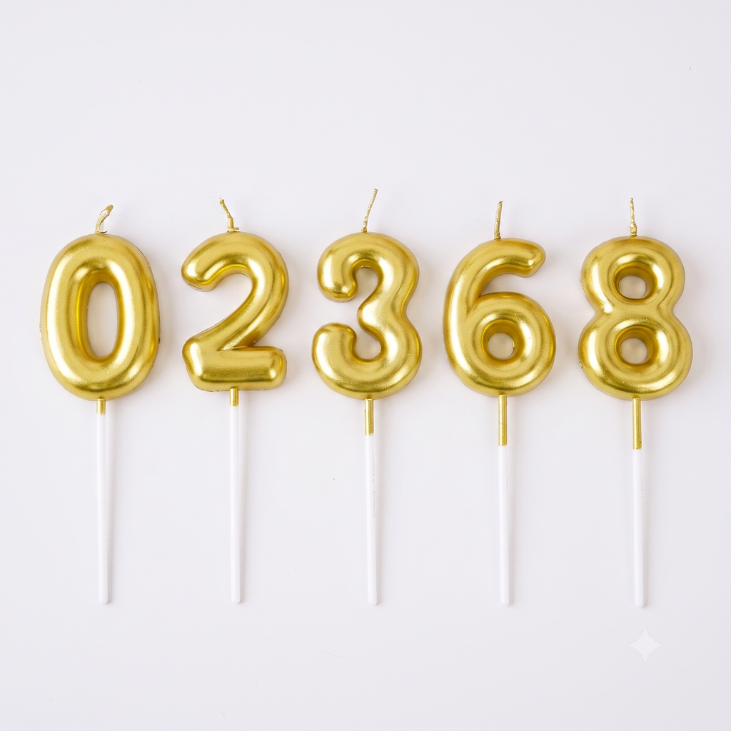 شموع ذهبية ثلاثية الأبعاد - الأرقام 0-9 - لتزيين كعكة عيد الميلاد وحفلات الزفاف