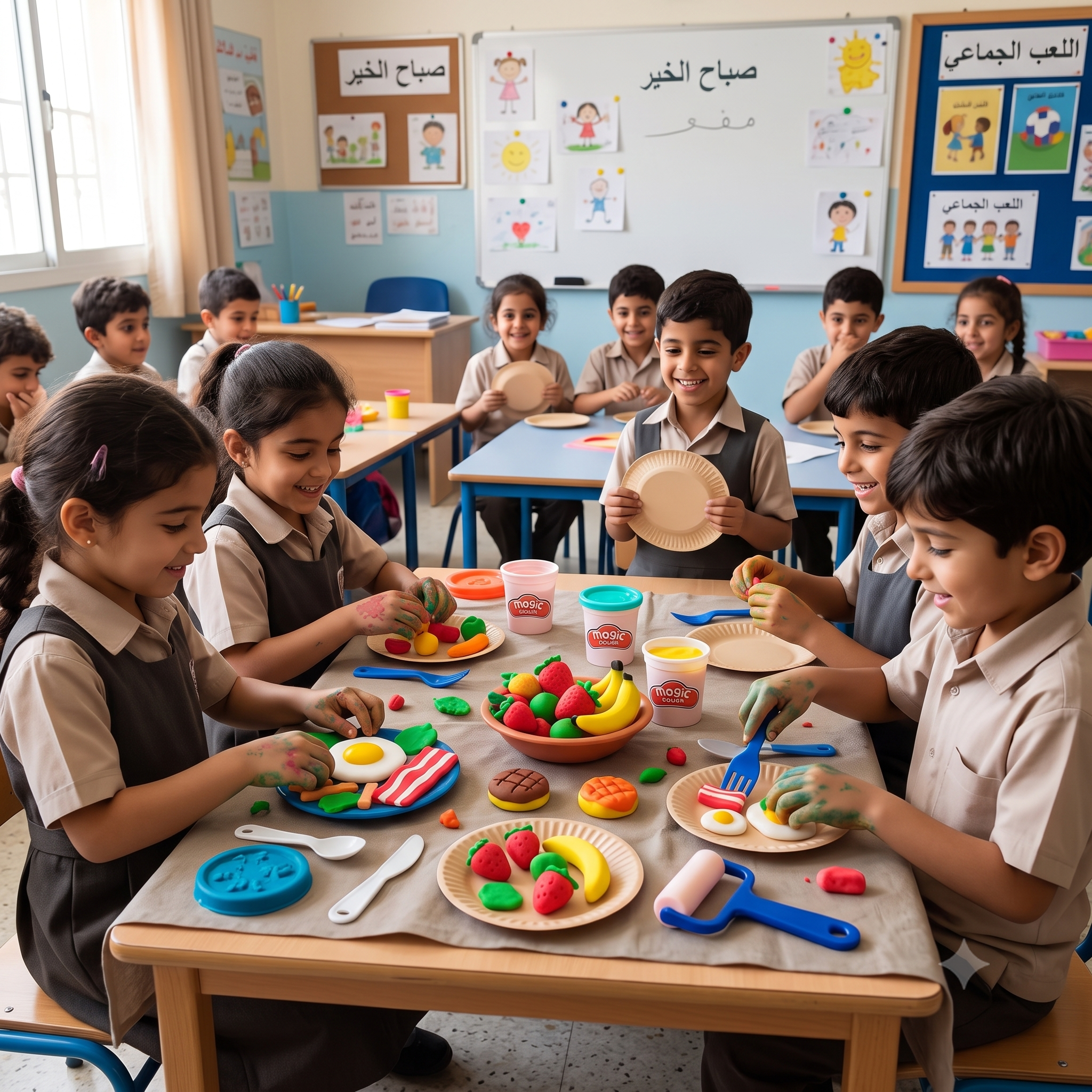 طقم صلصال تحضير وجبة الصبوح - 5 ألوان وقوالب أطعمة وأدوات مطبخ