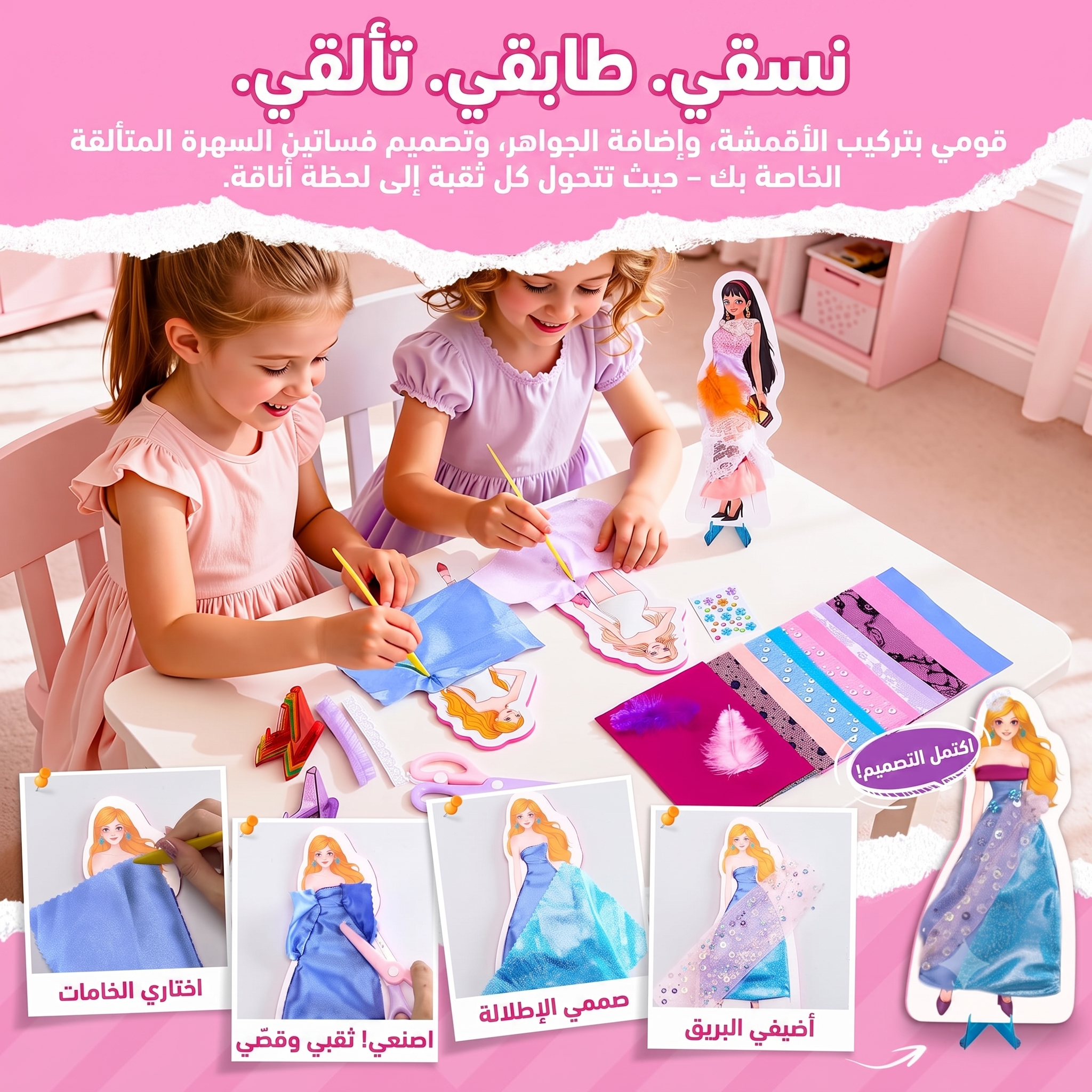 طقم جوي كات لتصميم الأزياء - 6 مانيكانات وقماش حقيقي بدون خياطة