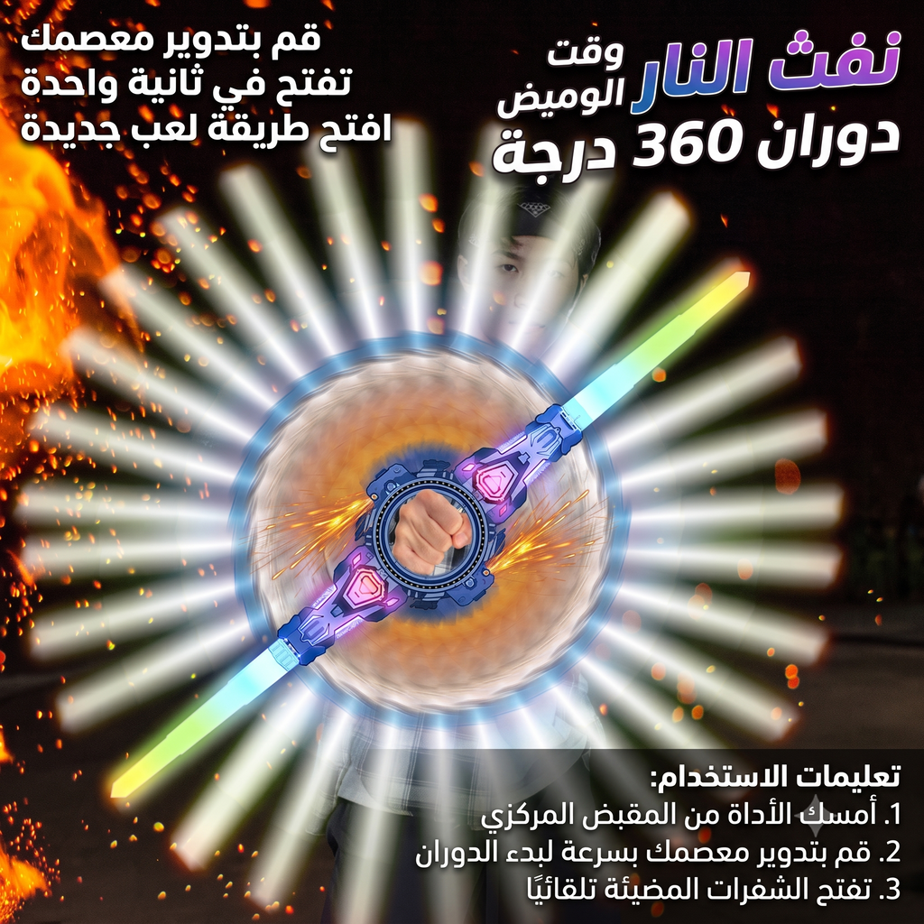 سيف النار المضيء بـ 7 ألوان  ومؤثرات صوتية - قابل للتمدد والدوران