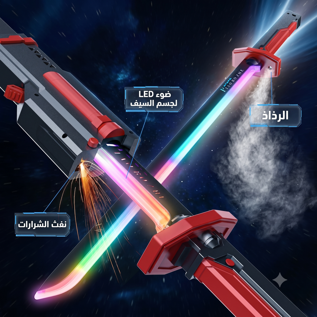 سيف سبارك بليد المضيء للأطفال والكبار - إضاءة 7 ألوان مع شرر وضباب وأصوات