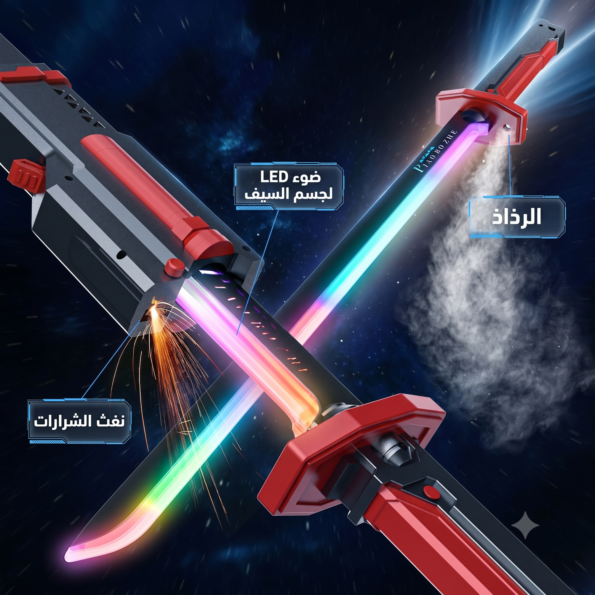 سيف سبارك بليد المضيء للأطفال والكبار - إضاءة 7 ألوان مع شرر وضباب وأصوات