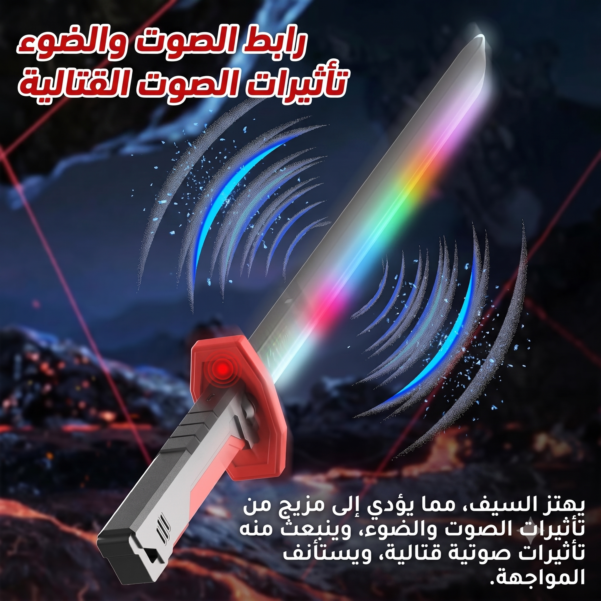 سيف سبارك بليد المضيء للأطفال والكبار - إضاءة 7 ألوان مع شرر وضباب وأصوات
