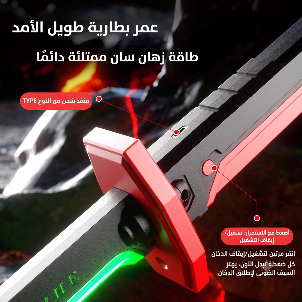 سيف سبارك بليد المضيء للأطفال والكبار - إضاءة 7 ألوان مع شرر وضباب وأصوات