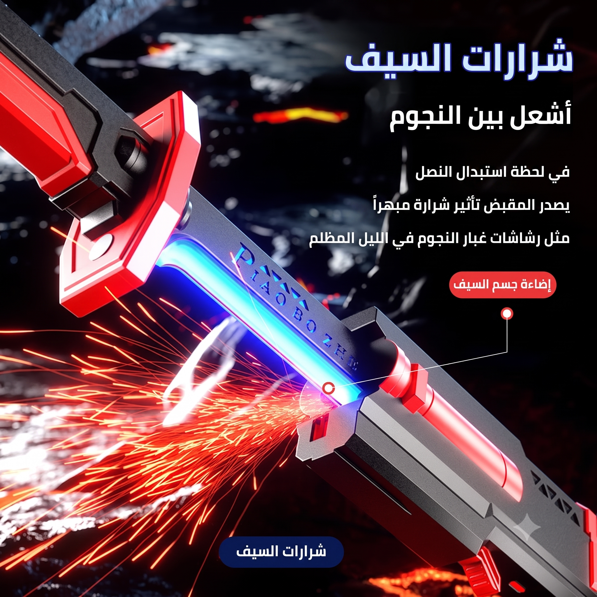 سيف سبارك بليد المضيء للأطفال والكبار - إضاءة 7 ألوان مع شرر وضباب وأصوات