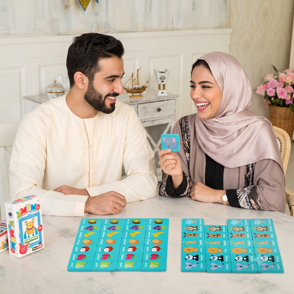 لعبة الخشب التعليمية 4 في 1 — مطابقة الفواكه والحيوانات | دومينو | شطرنج الذاكرة | للأطفال والعائلة