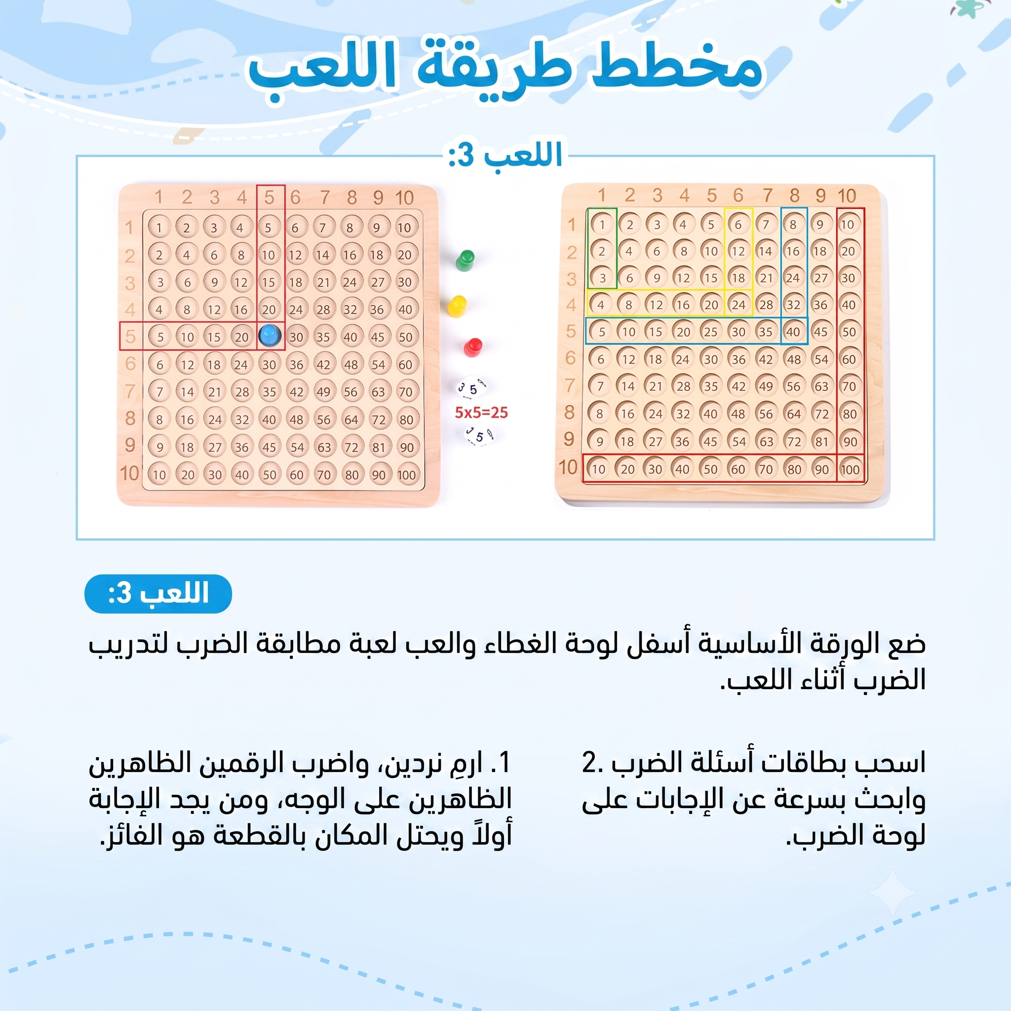 لوحة الضرب الخشبية 3 في 1  - لعبة رياضيات تعليمية