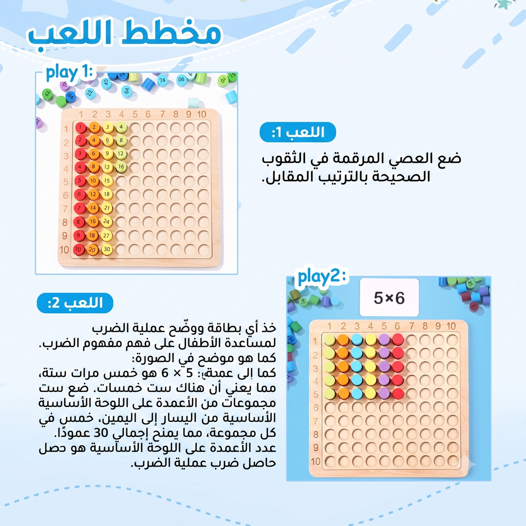 لوحة الضرب الخشبية 3 في 1  - لعبة رياضيات تعليمية
