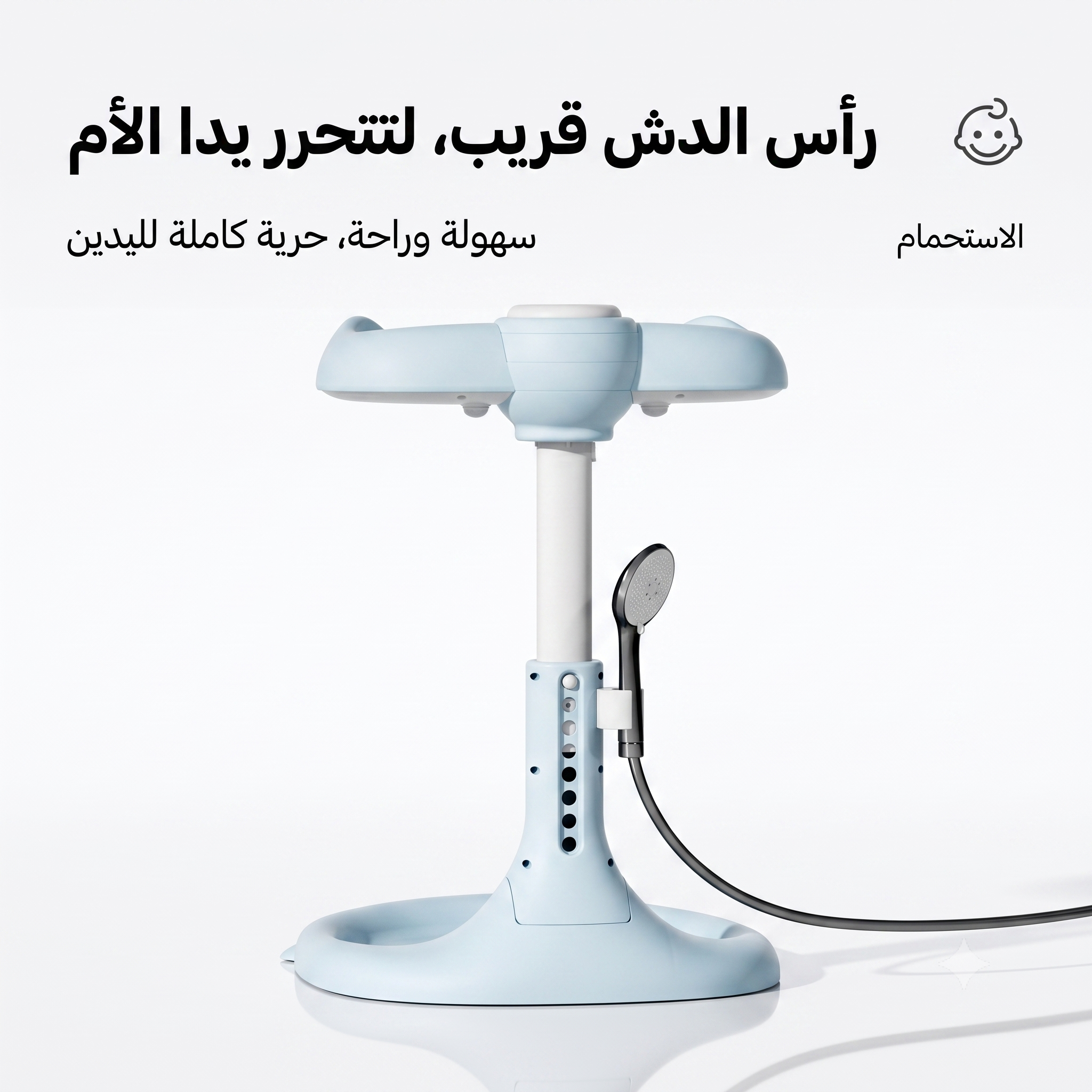 حامل استحمام الأطفال القابل للطي مع مقبض قابل للتعديل وقاعدة مانعة للانزلاق