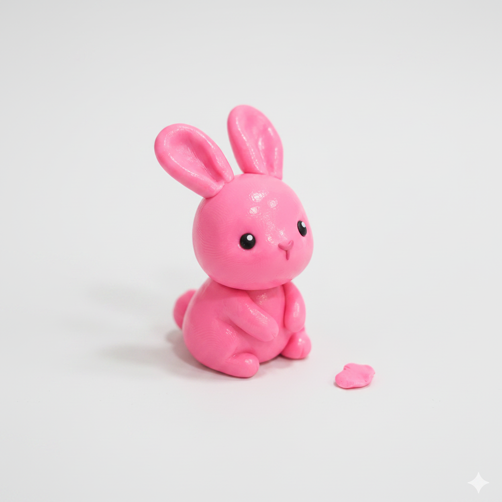 Pink rabbit-shaped toy on a light gray background