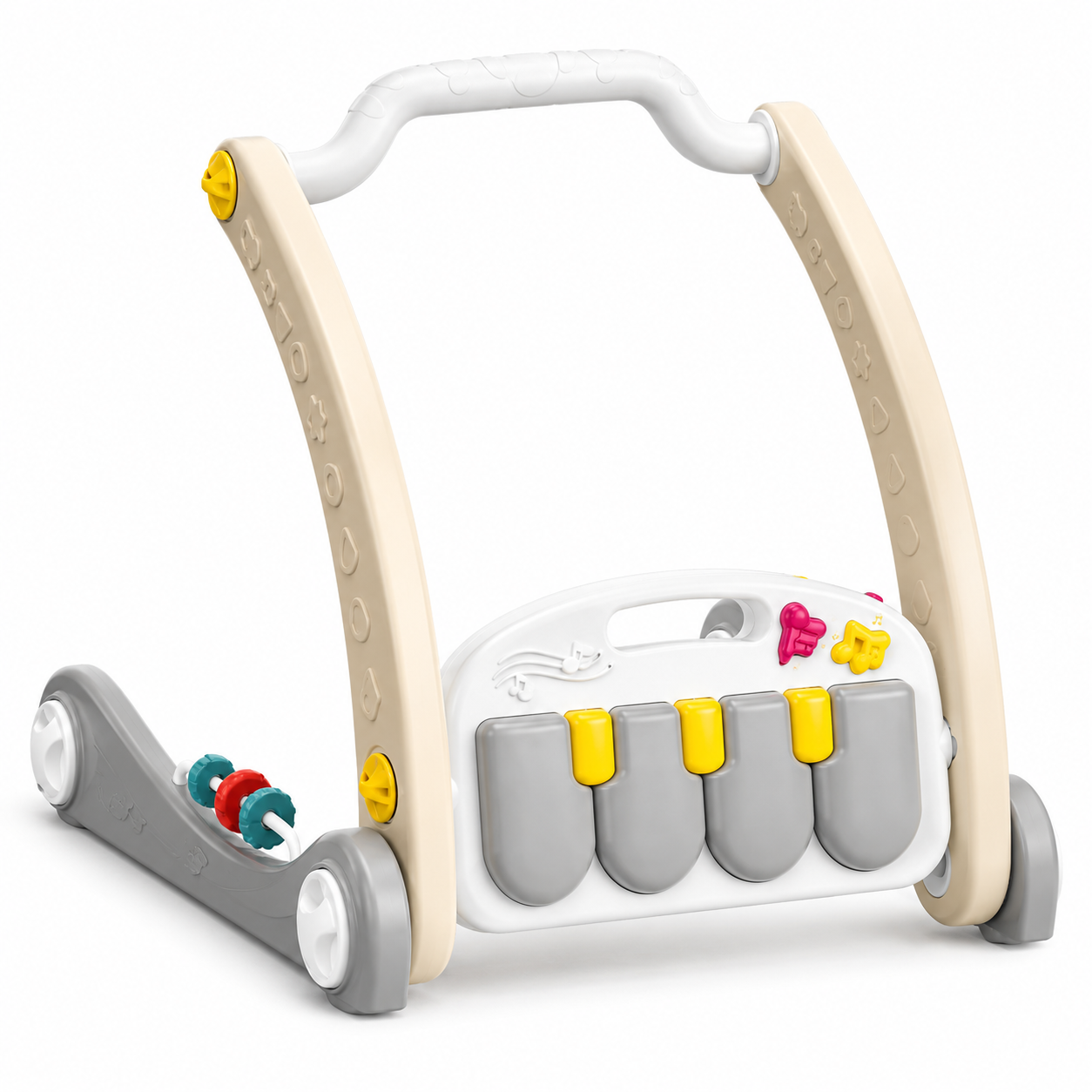 Children's toy walker with colorful buttons on a white background